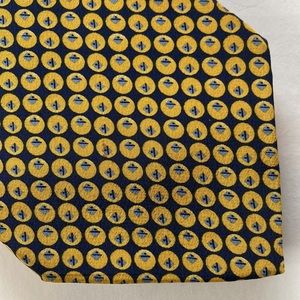 Vintage Bill Blass Navy Yellow Light Blue Mens Silk Tie